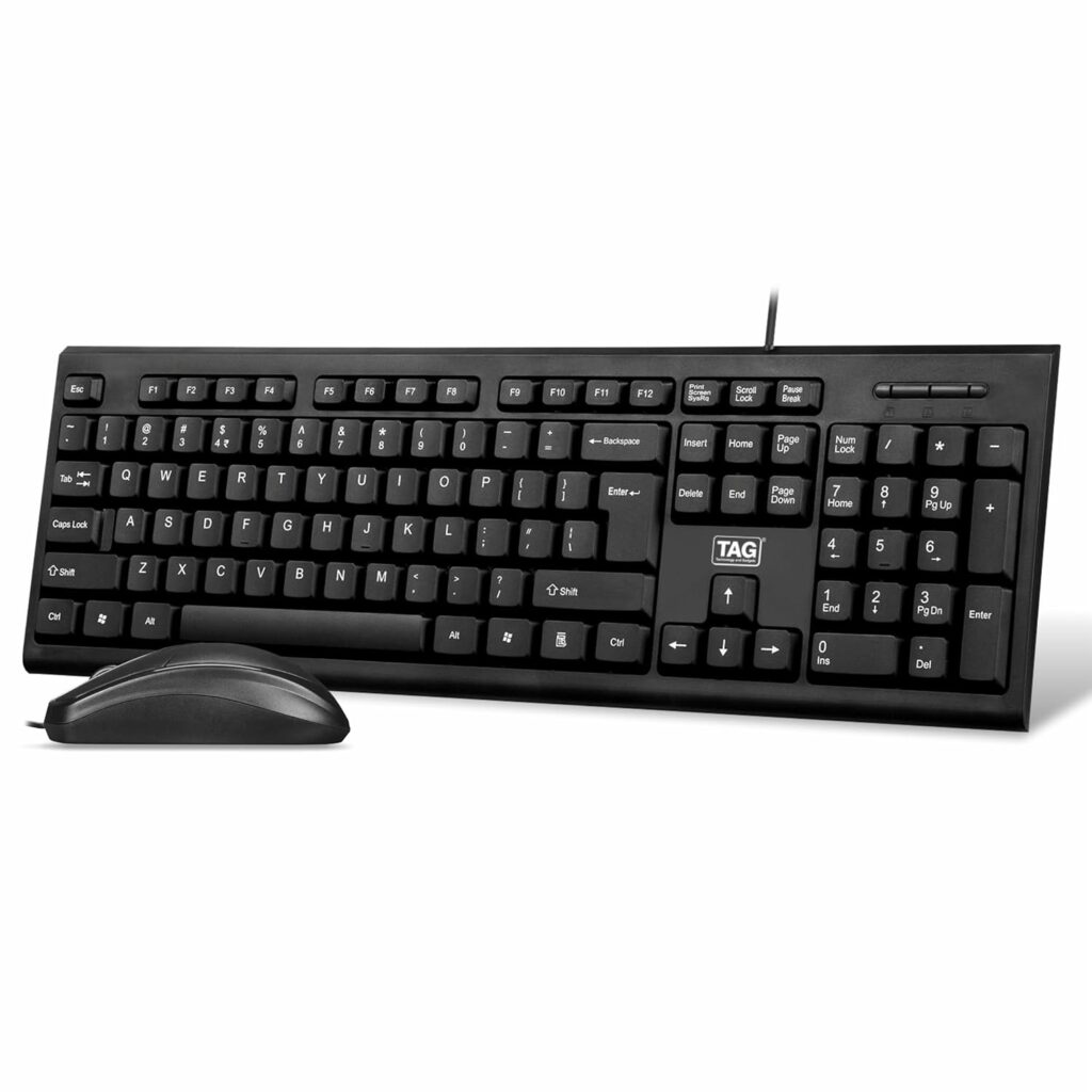 TAG Gamerz KBM100 USB Wired Keyboard and Mouse Combo Set | Full Size Silent Durable Keyboard | Optical Mouse with 3 Buttons | Suited for Home and Office Use | Plug and Play for PC, Laptop, Mac