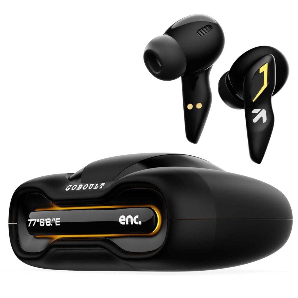 GOBOULT Newly Launched Astra Truly Wireless in Ear Earbuds with 48H Playtime, Built-in App Support, 45ms Low Latency Gaming, Breathing LEDs, 13mm Bass Drivers Ear Buds, Made in India (Black Gloss)