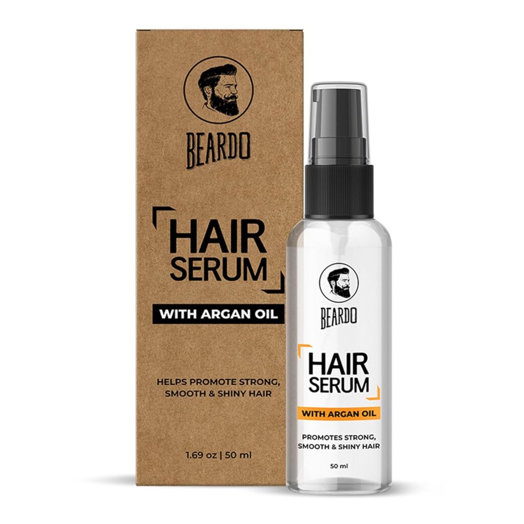 Beardo Hair Serum 50ml for Instant Shine & Anti-frizz with Argan Oil, Made for Men's Hair, Super Light-weight | Provides shine, smoothness and damage protection | Luxurious Shine, Frizz-Free Hair Serum for Men