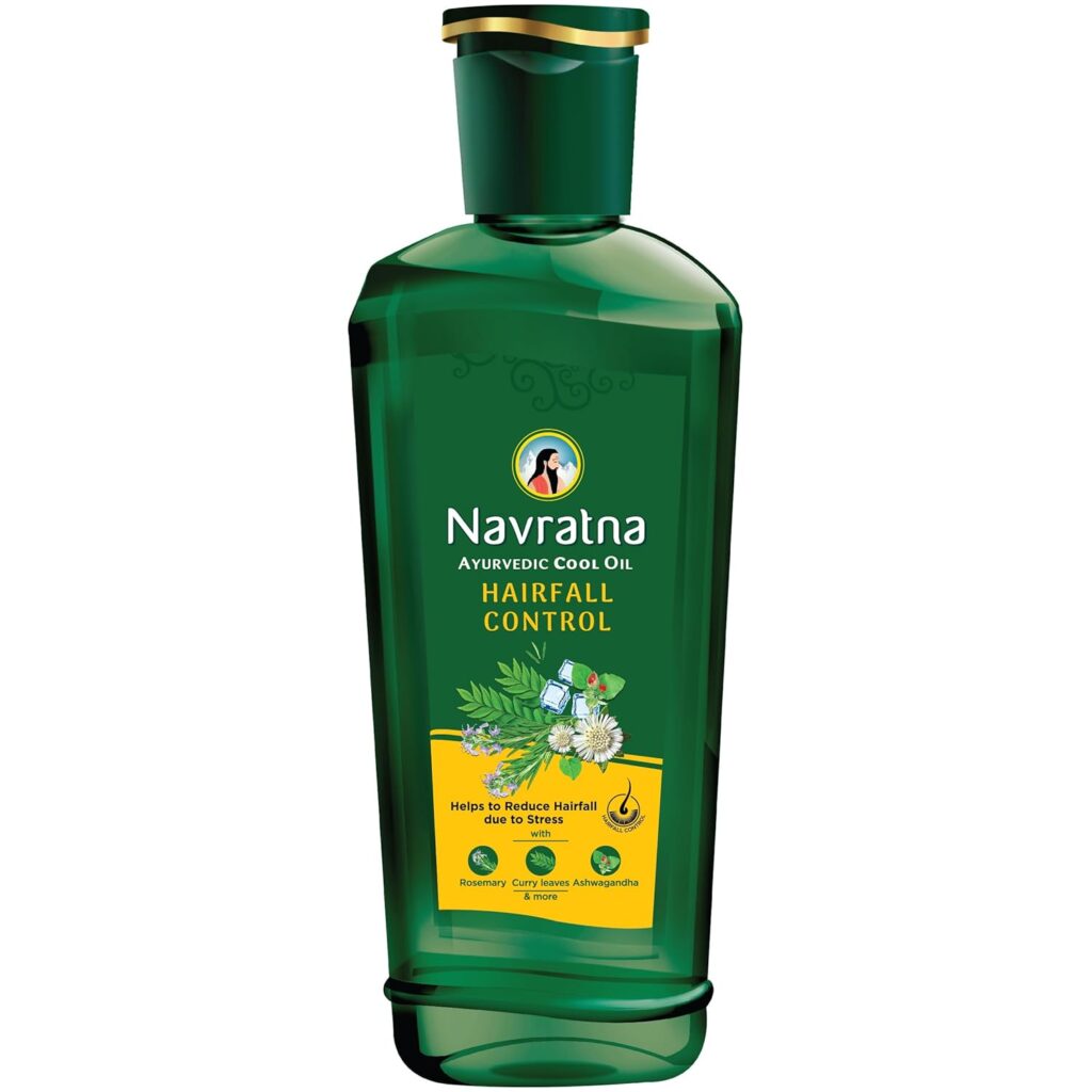 Navratna Ayurvedic Hairfall Control Oil | Reduces Hair fall Caused by Stress | With Rosemary, Curry Leaves, Ashwagandha & Bhringraj | Improves Scalp Health | Relaxing & Rejuvenating effect | For Men & Women I Ideal Choice for Head Massage, 200 ML