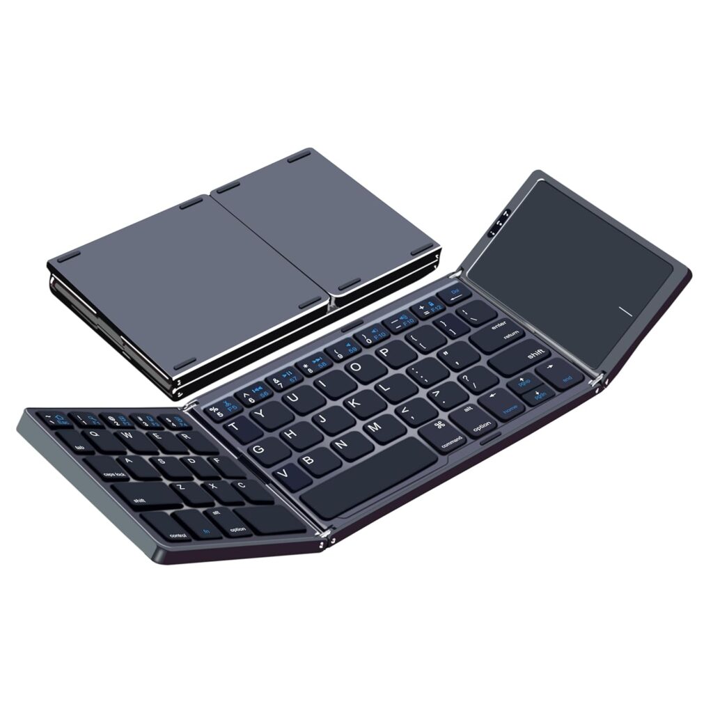 Qinda Wireless Bluetooth Keyboard, Portable Wireless Bluetooth Keyboard with Larger TouchPad Pocket-Sized Travel Keyboard for MacOS/iOS,Android,Windows sync up to 3 Devices, Grey