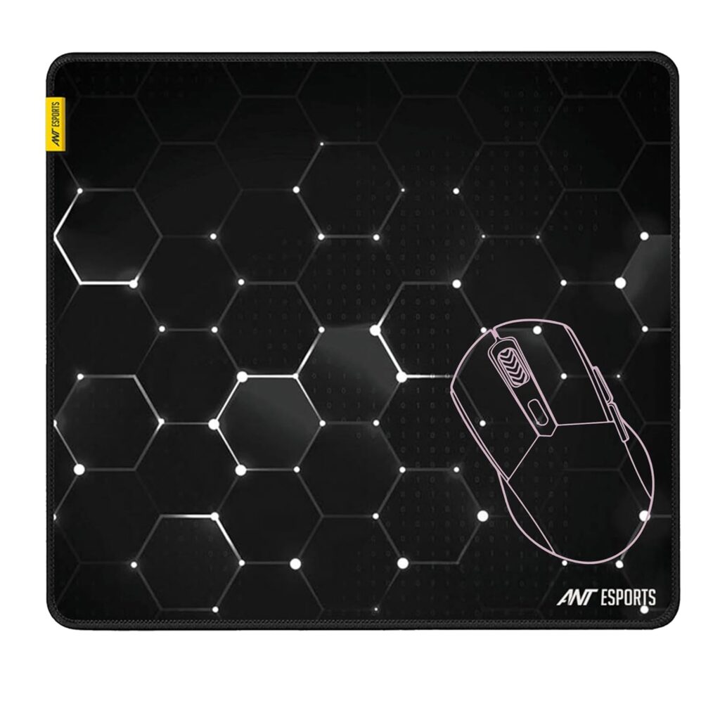 Ant Esports Hexa Mouse Pad 260X210X3mm Anti-fray Stitching, Waterproof Surface & Non-Slip Rubber Base Stitched Edges Gaming Mouse Mat for Laptop, Compatible with Laser and Optical Mice – Black Hexagon