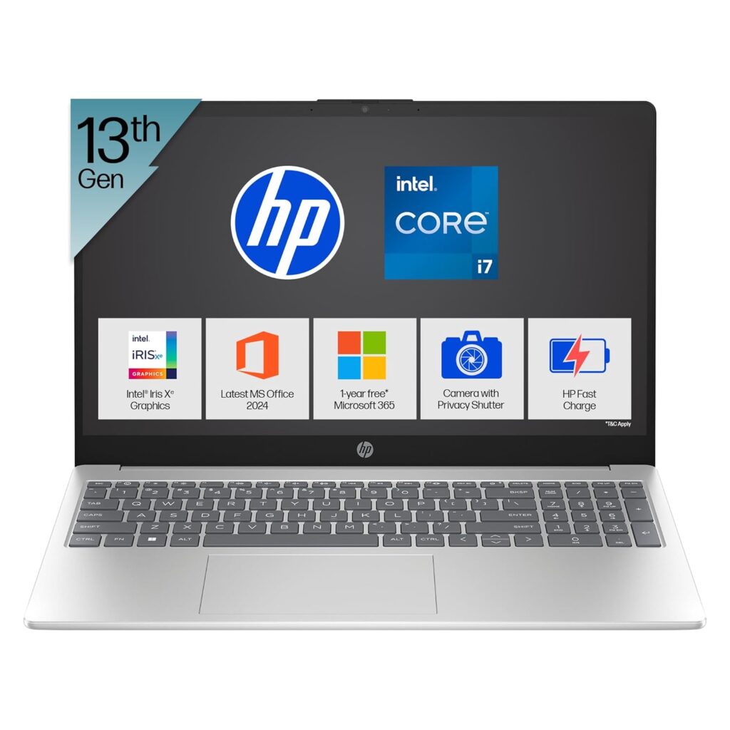 HP 15, 13th Gen Intel Core i7-1355U (16GB DDR4, 512GB SSD) FHD, Anti-Glare, 15.6’’/39.6cm, Win11, M365(1yr)* Office 24, Silver, 1.59kg, Iris Xe, FHD Camera w/Shutter, Backlit Laptop fd0468tu/fd0515tu