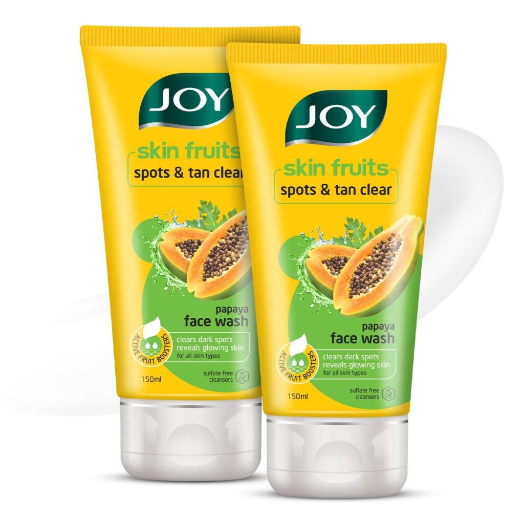 Joy Skin Fruits Spots & Tan Clear Face Wash 150ml x2 | Enriched with Papaya & Vitamin C + A | For Healthy Glowing skin | Suitable for All Skin Types
