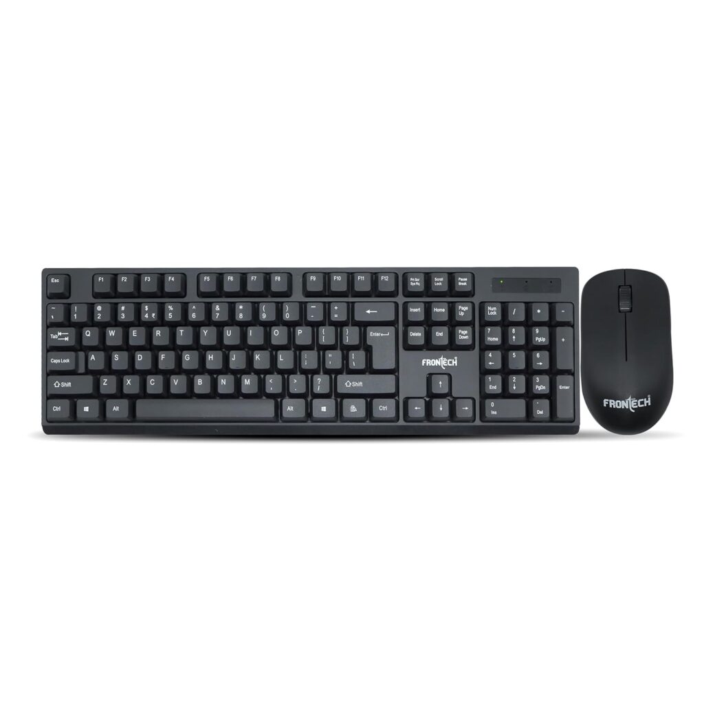 FRONTECH Wireless Keyboard and Mouse Combo |1000 DPI | Membrane Keys with Adjustable Heights | USB Plug & Play | Ergonomic & Comfortable Design, (KB-0028, Black)