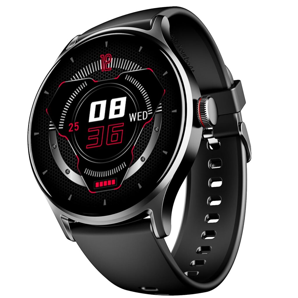 boAt Lunar Vista w/Large 1.52" (3.8 cm) HD Always on Display,550 Nits Brightness, Functional Crown,100+ Sports Mode, Heart Rate & Sp02 Monitoring, Fitness Smart Watch for Men & Women(Active Black)