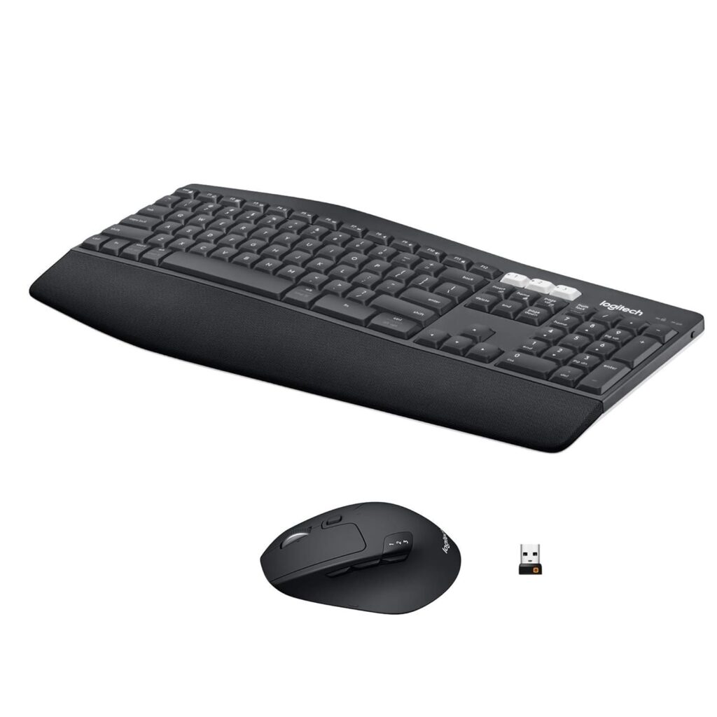 Logitech MK850 Multi-Device Wireless Keyboard and Mouse Set, 2.4GHz Wireless & Bluetooth, Curved Keyframe , 12 Programmable Keys, 3-Year Battery Life, PC/Mac