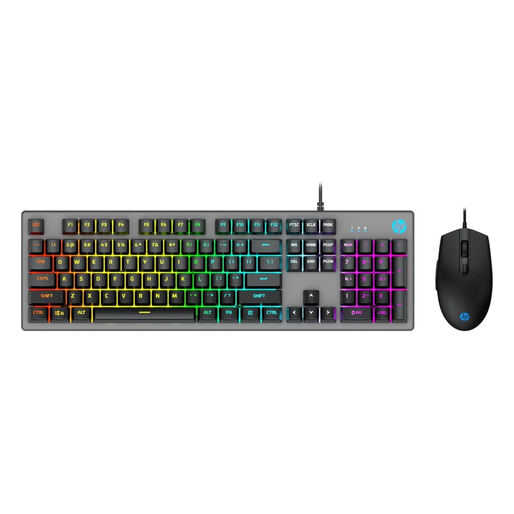 HP KM300F Wired USB Gaming Keyboard and Mouse Set, Membrane Backlit, 26 Keys Anti-Ghosting, 3 LED Indicators & 3D 6K USB Mouse with 6400DPI,Six-Speed Cyclic Resolution Switching, Black