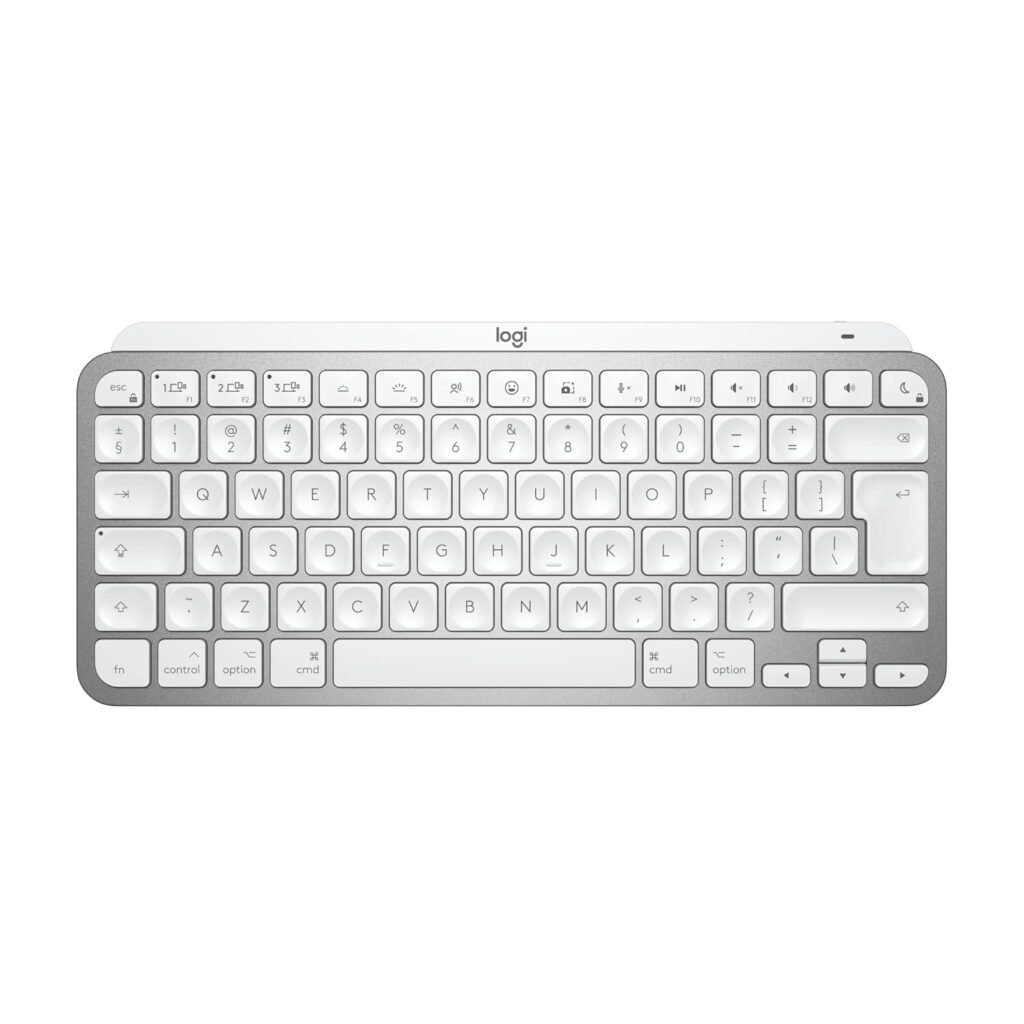 Logitech MX Keys Mini for Mac Minimalist Wireless Illuminated Keyboard with Free Adobe Subscription, Compact, Bluetooth, Backlit Keys, USB-C, Tactile Typing, Metal Build-Pale Grey