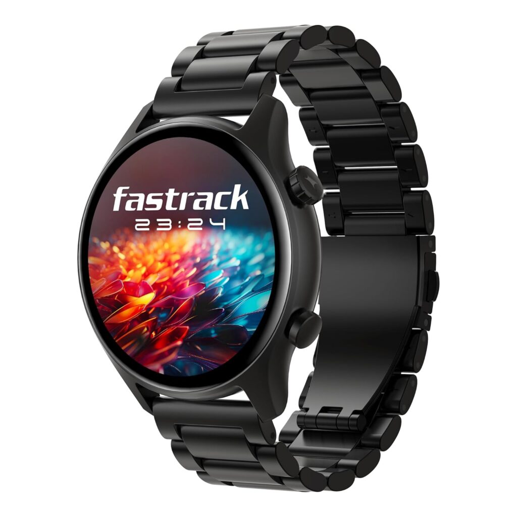 Fastrack Astor FR2 Pro 1.43" AMOLED Stainless Steel Smart Watch with SpO2, Heart Rate, BT Calling, Adaptive AOD, Functional Crown, AI Voice Assistant – Smartwatch for Stylish Professionals (Black)