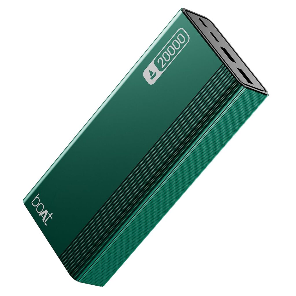 boAt Energyshroom PB401 20000mAh Power Bank| Micro USB and Type C (2-Way Input Ports), 22.5W, 3X Output Ports, Compatible with Tablets, Smartphones, Earbuds, Smartwatch (Pine Green)