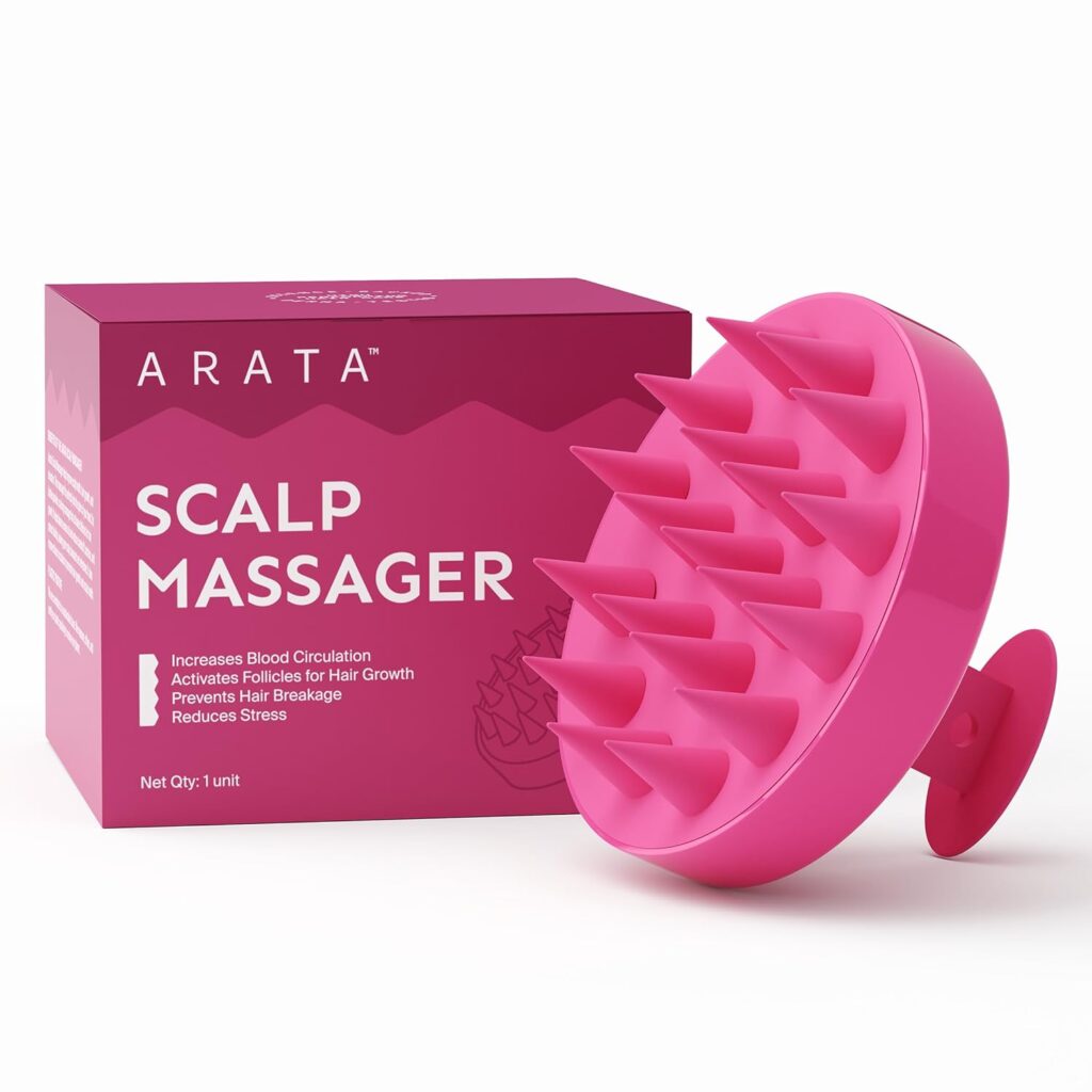 Arata Scalp Massager with Medical-Grade Silicone Bristles | For Dry, Oil Massage, Shampoo & Conditioning | Exfoliates, Boosts Hair Growth, Blood Flow, Prevents Dandruff & Hair Loss | For Men & Women