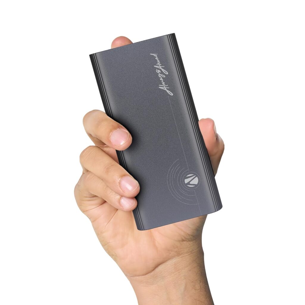 ZEBRONICS 20000 mAh Power Bank, 35W Fast Charging PD3.0, Output (2 Type C & 1 USB), for iPhone, Android, Tablets & Other Devices, Slim Metal Body, Flight Friendly, Type C Cable (EnergiPOD 20R1, Grey)