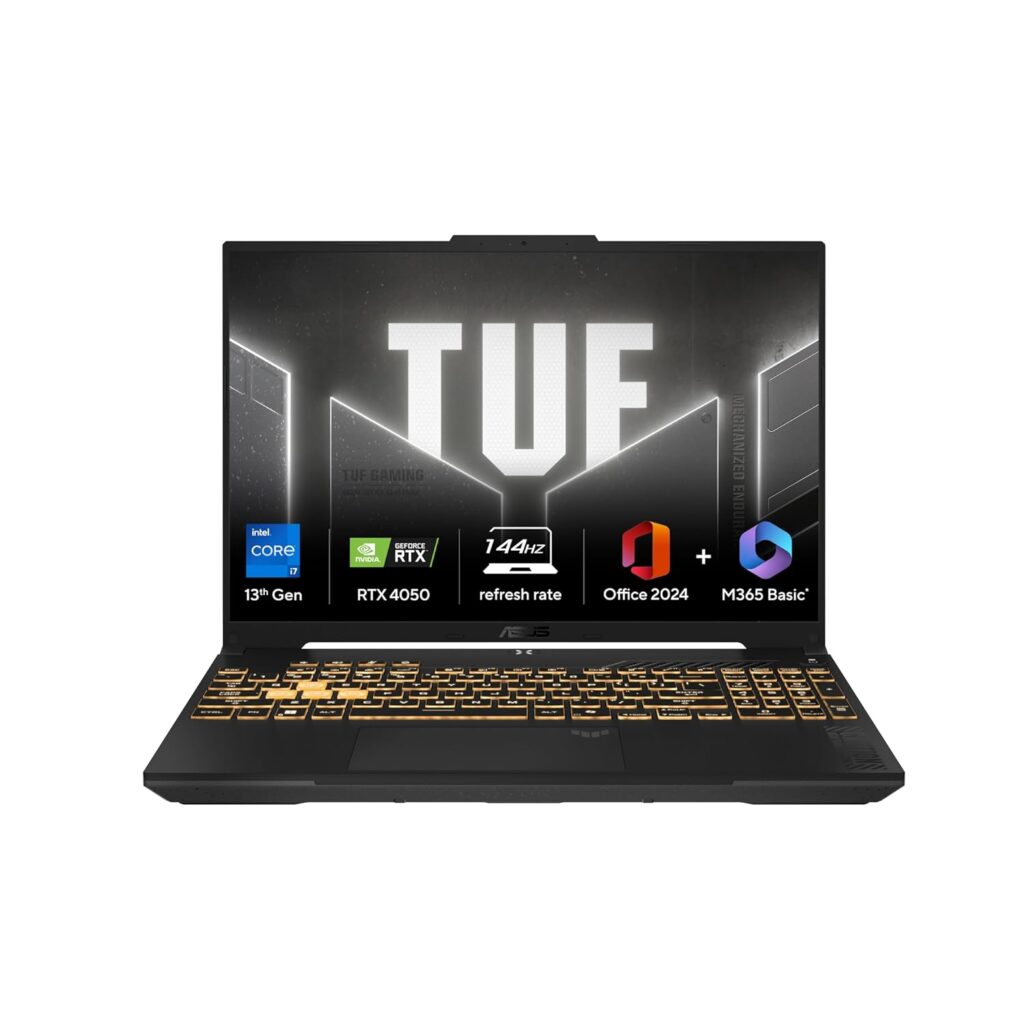 ASUS TUF Gaming F16 13th Gen,Intel Core i7-13620H Gaming Laptop(NVIDIA RTX 4050-6GB/140W TGP/16GB/512GB/FHD+/16"/144Hz/Windows 11/M365 Basic(1Year)*/Office Home 2024/Mecha Gray/2.20 Kg)FX677VU-RL155WS