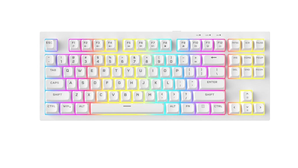 AZOTH Onyx White 87 Keys Gaming Membrane Keyboard, RGB Backlit with 9 Modes, Type C Wired, 26-Key Anti-Ghosting, ABS+PC Keycaps, Compact Layout, Braided Cable, USB for PC Laptop Desktop