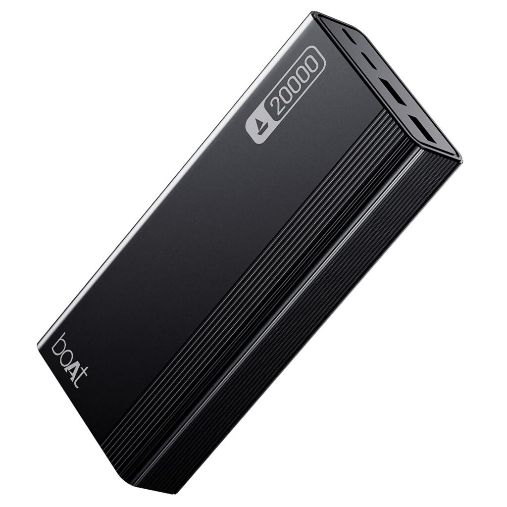 boAt Energyshroom PB401 20000mAh Power Bank| Micro USB Type-C Input(2-Way Input Ports), 22.5W, 3X Output Ports, Compatible with Tablets, Smartphones, Earbuds, Smartwatch (Carbon Black)