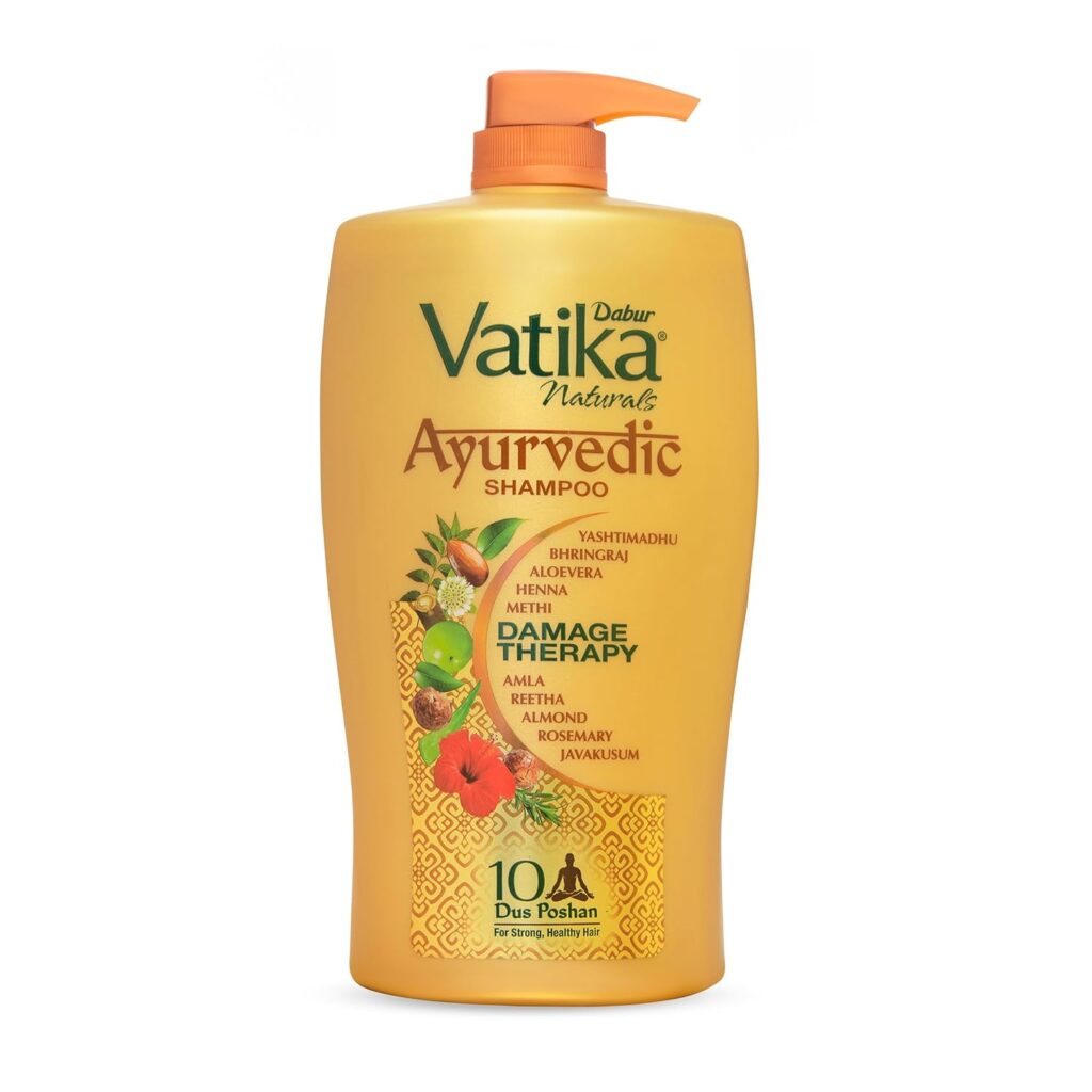 Dabur Vatika Ayurvedic Shampoo - 1L | For Strong & Healthy Hair | No Parabens | For All Hair Types | Power of Dus Poshan for 10 Hair Problems