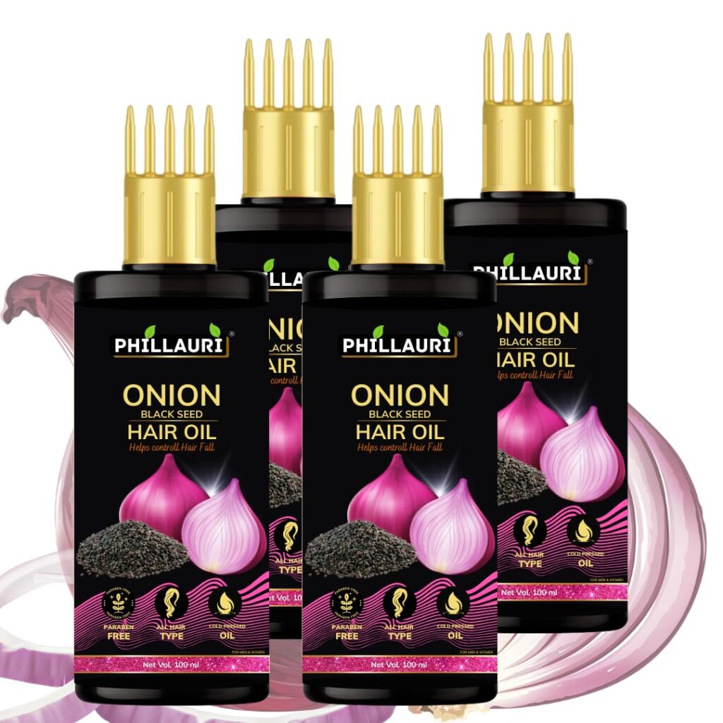 Phillauri Black Seed Onion Hair Oil With Comb Applicator For Hair Growth And Hair Fall Control |100 ml (Pack of 4) |