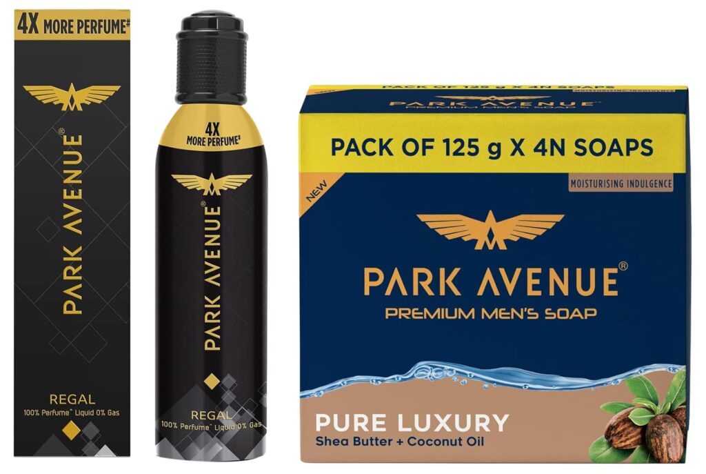 Park Avenue Pure Luxury Soap Pack of 4 500gm&Park Avenue Regal NO GAS Premium Perfume For Men Long Lasting Fragrance 130ml