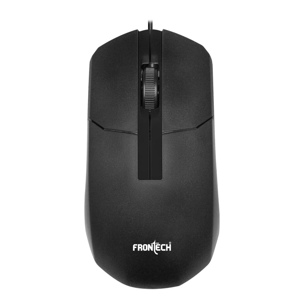 FRONTECH Power Wired USB Mouse, 3-Button, 1000 DPI Optical Sensor, Plug & Play, Ergonomic Design, Black (MS-0101)