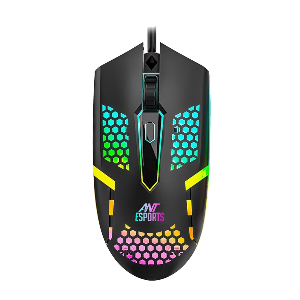 Ant Esports GM1103 Wired Gaming Mouse, 800-3600 DPI Adjustable Optical Sensor, RGB Multicolor Backlight, 4 Buttons, Ergonomic,1.5m Cable, 3300 FPS, Lightweight USB Mouse for PC, Laptop, Mac & Windows
