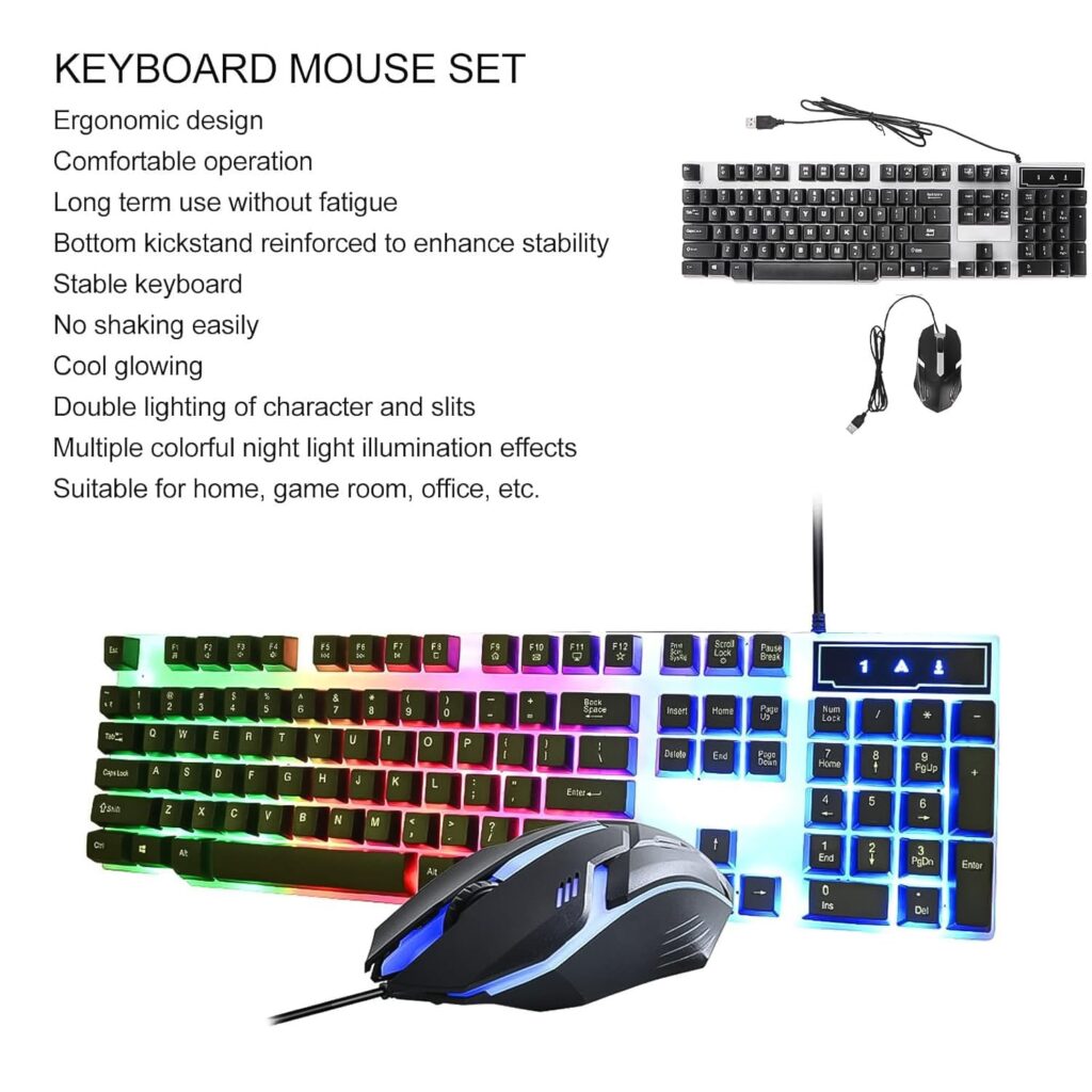 RGB Backlit Mechanical Gaming Keyboard and Mouse Combo - LED Light Effect, Ergonomic Design, Durable, and Comfortable for Gamers - Wired USB Keypad with High Precision Gaming Mouse