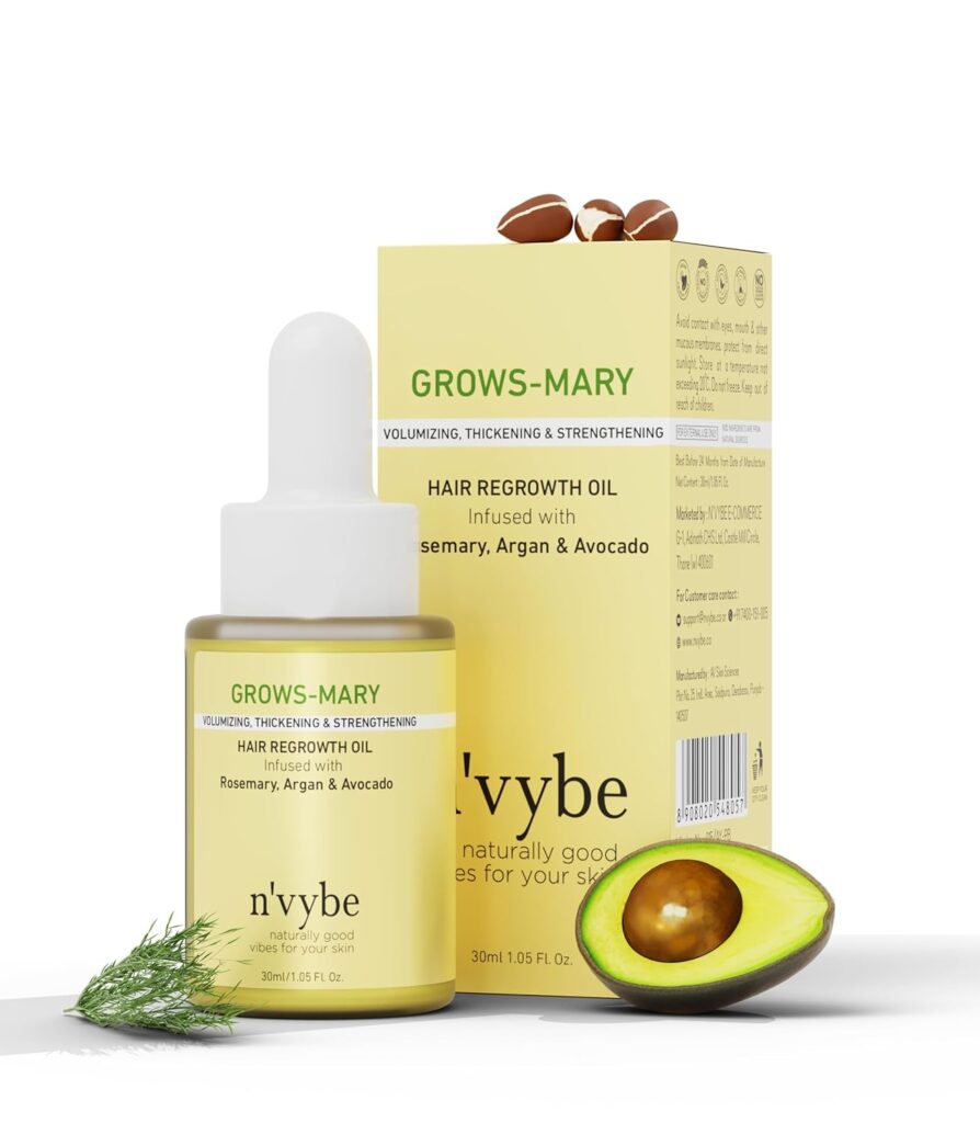 n'vybe Rosemary Oil for Hair Growth for Men & Women | Infused With Argan Oil, Avocado Oil & Ginger Root Oil |100% Natural Rosemary Hair Oil for All Hair Type | 30ml