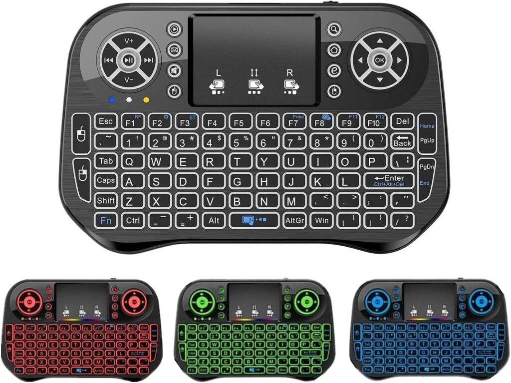 BUYFLUX Bluetooth + 2.4G Wireless Dual Mode Mini Wireless Remote Control Touchpad Keyboard Combo Controller with RGB Backlit for Android TV Box Smart Phone Tablet Mac Linux Windows OS (I10 New)