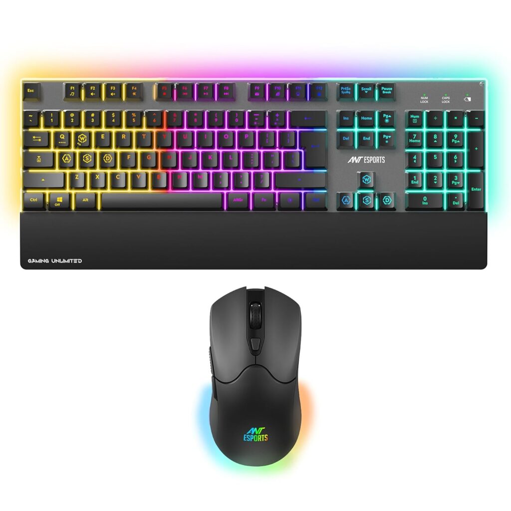 Ant Esports KM500 Pro Wireless Gaming Keyboard and Mouse Combo, LED Backlit Rechargeable 2000mAh Battery, Mechanical Feel Anti-ghosting Keyboard + 6D 3200DPI Mice for PC Gamer (Black)
