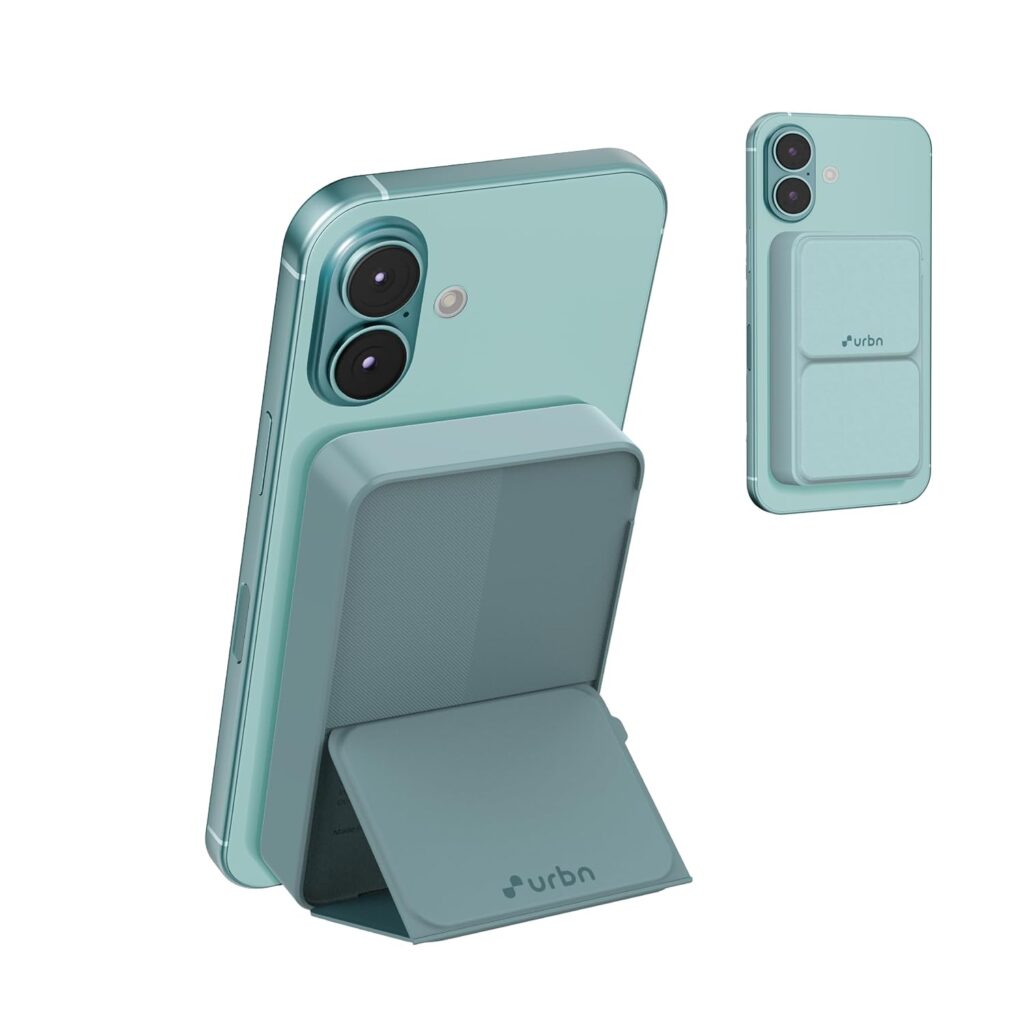URBN 10000 Mah Stand Magsafe Power Bank with Foldable Stand | 15W Fast Wireless Charging | Strong Magnetic Hold | USB Type-C Input/Output | Pass Through Charging | Magtag Ring Included | (Teal)