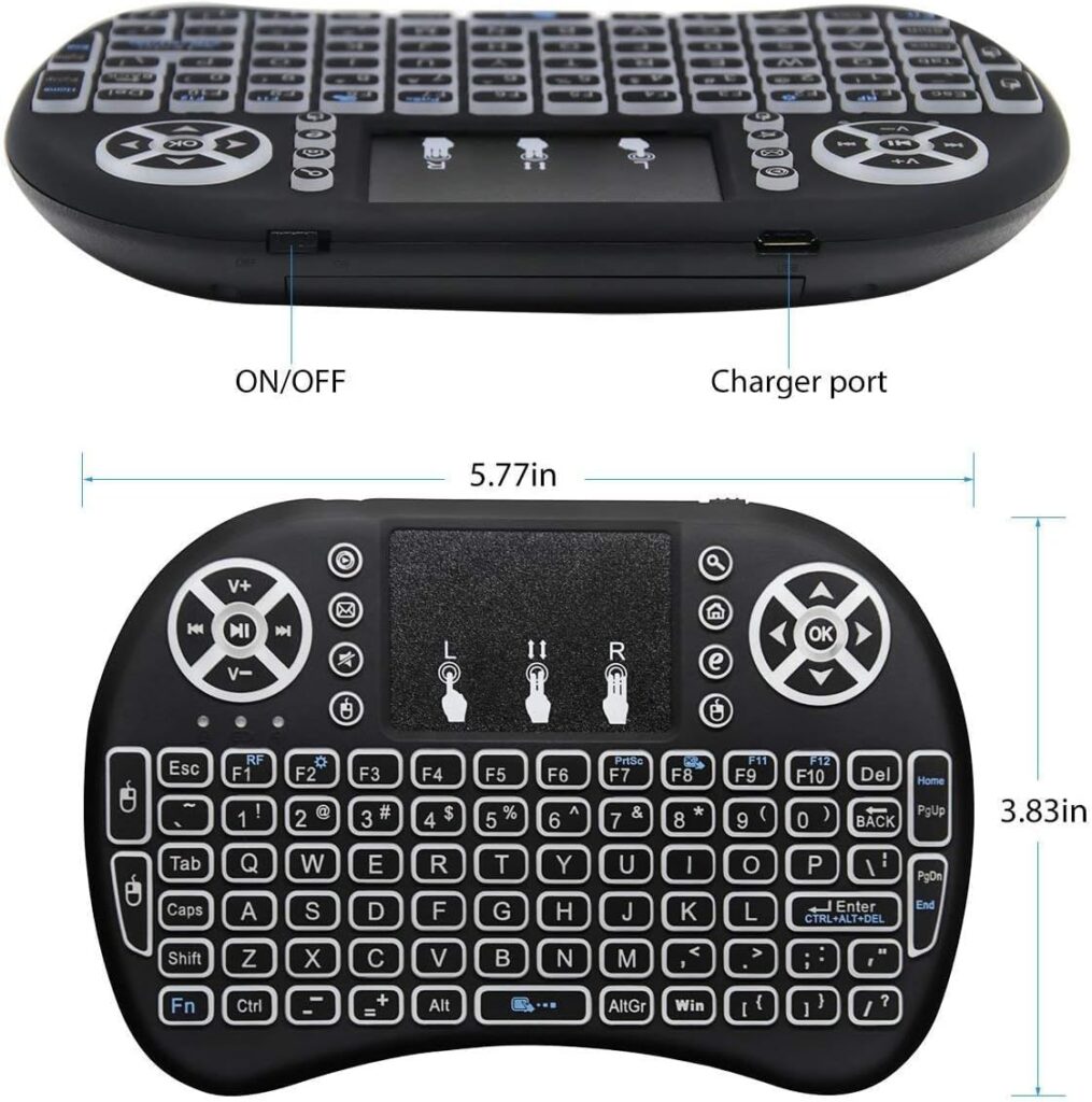 ELECTRO WOLF Bluetooth + 2.4G Wireless Dual Mode Mini Keyboard Remote Control Touchpad Mouse Combo Controller with RGB Backlit for Android TV Box PS3 Smart Phone Tablet Mac Linux Windows OS (I8)