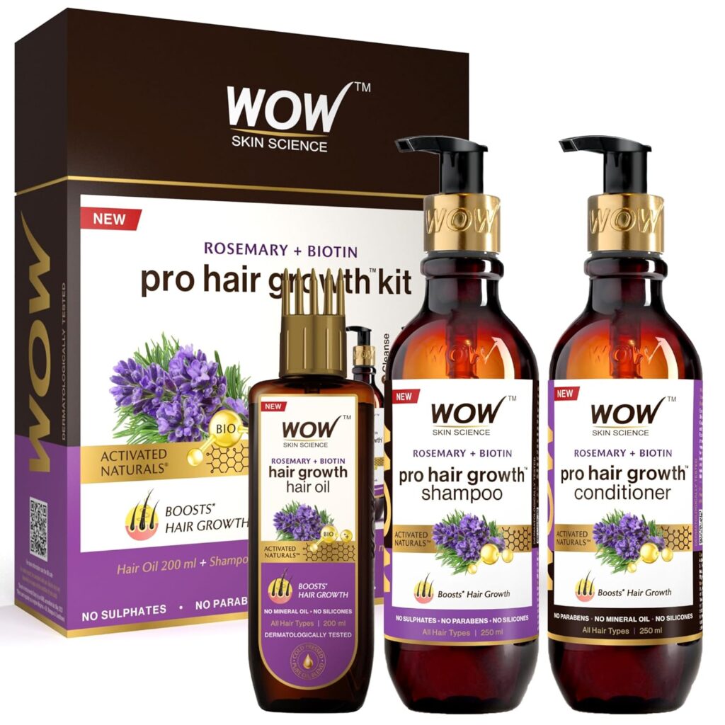 WOW Skin Science Rosemary Oil & Biotin Hair Growth Kit - Complete Care for Breakage-Prone Hair - Oil, Shampoo, Conditioner - 700ml