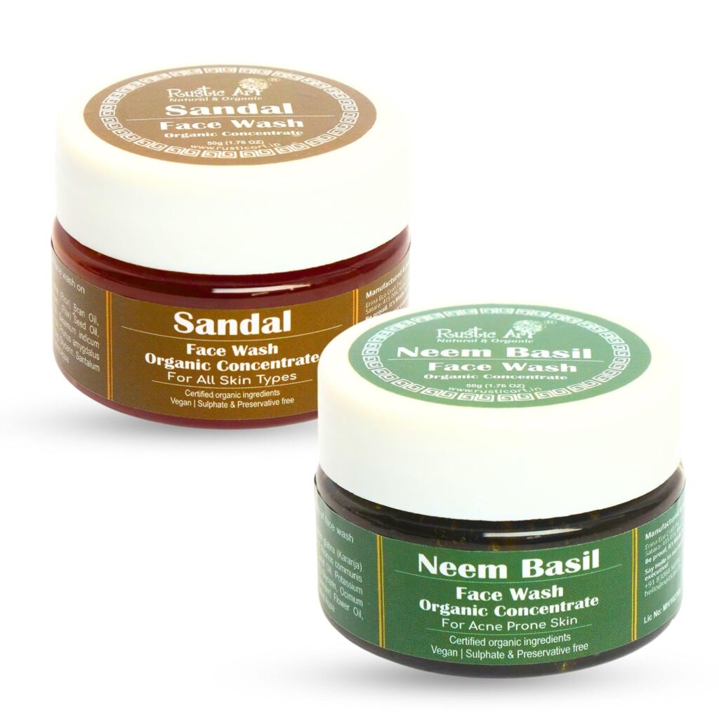 Rustic Art Organic Neem Basil & Sandal Face Wash Concentrate Combo | Triple-Concentrated Formula | Deep Cleansing for All Skin Types | Women & Men | 50g Each