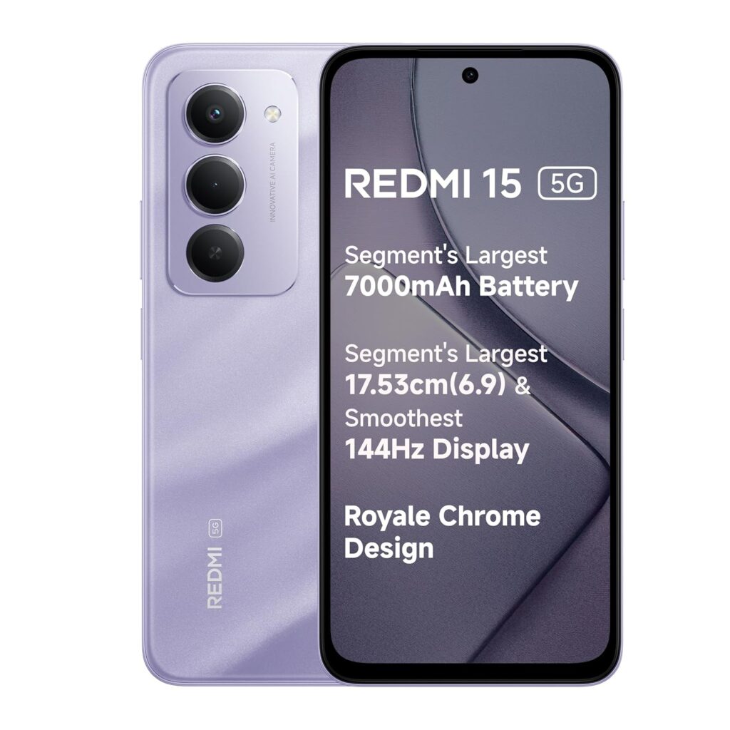 Redmi 15 5G Sandy Purple 6GB + 128GB | Segment's Largest 7000mAhA Battery | Segment's Largest Display 17.53cm(6.9) Up to 144Hz | Snapdragon 6s Gen 3 | 18W Reverse Charging | 50MP AI Dual Camera