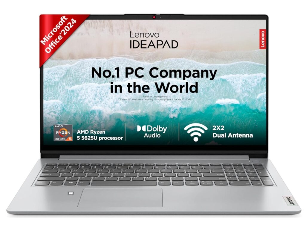 Lenovo IdeaPad 1 AMD Ryzen 5 5625U 15.6 inch (38.5cm) FHD Laptop (16GB RAM/512GB SSD/Windows 11/Office Home 2024/3 Month Game Pass/Grey/1.6Kg), 82R4011CIN