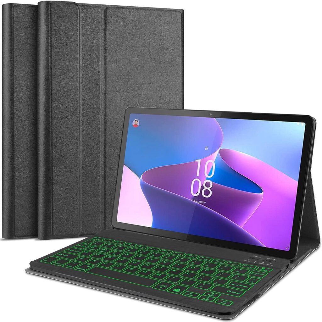 typecase Keyboard Case for Lenovo Tab P12 (12.7 Inch)-TB-370FU, Slim Smart Cover, 7 Color Backlit, Lightweight, Magnetically Detachable Wireless Bluetooth Keyboard, Mutiple Viewing Angle-Black