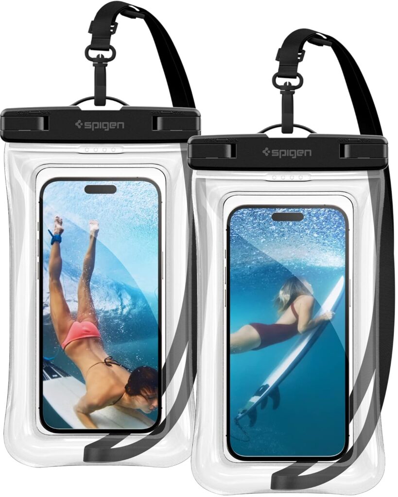 Spigen Floating Waterproof Mobile Pouch (A610) for iPhone, Samsung Galaxy, Google Pixel and All Other Smartphones up to 8.7 Inches, Mobile Waterproof Pouch (IPX8, TPU, Pack of 2) - Crystal Clear