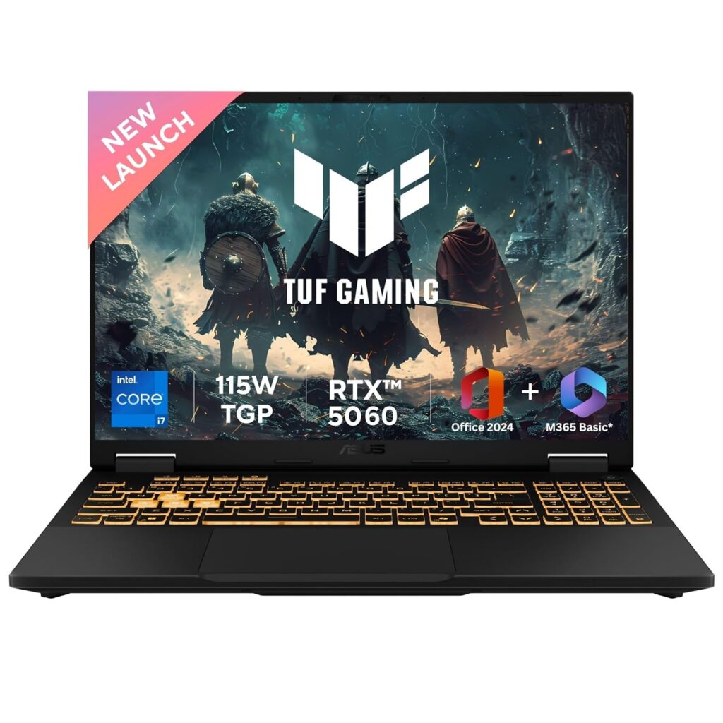 ASUS TUF F16, 14th Gen, Intel Core i7 14650HX, Gaming Laptop(RTX 5060-8GB/115W TGP/16GB/1TB /FHD+/16"/165Hz/90WHrs/Windows 11/M365 Basic (1Year)*/Office Home 2024/Jaeger Gray/2.2 Kg) FX608JMR-RV049WS