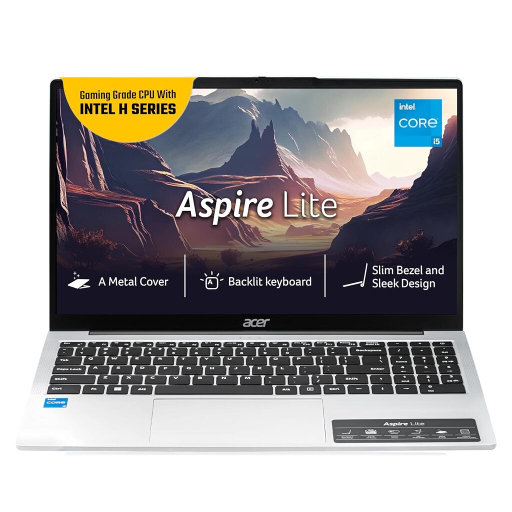 Acer Aspire Lite 12th Gen Intel Core i5-12450H Thin and Light Laptop (Windows11Home/16GB RAM/512GB SSD) AL15-52H, 39.62cm (15.6") IPS Full HD, Backlit Keyboard, Pure Silver, 1.7KG