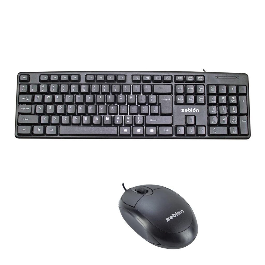 Zebion K500 USB Keyboard 102 Keys, Ruppee Key, Tested 1 Billion Keystrokes, Elfin USB Mouse Comes with Latest Optical Technology, 800 DPI Resolution (Black)