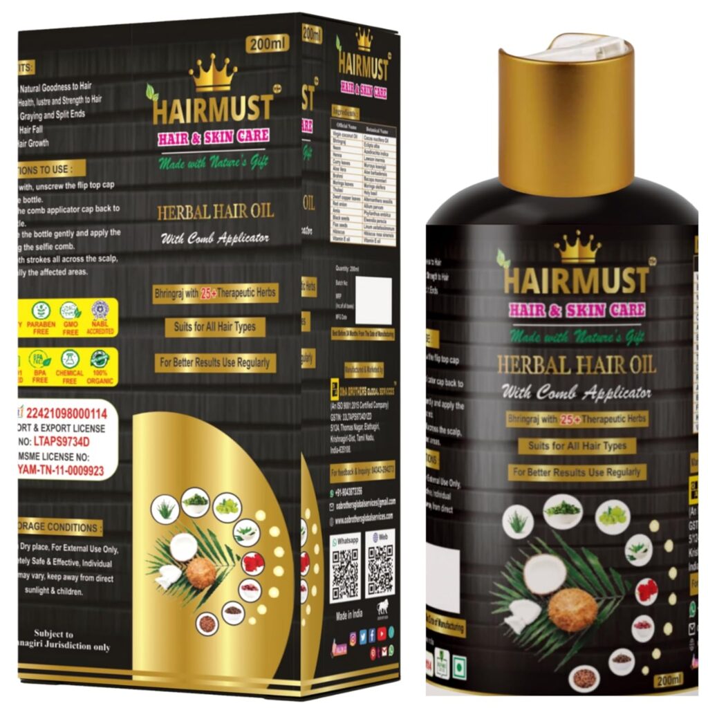 HairMust Bhringraj Hair Oil For Men & Women | with Rosemary, Onion, Brahmi, Amla and Mahabhringraj Oil | for hair fall control, regrowth and growth | coconut and mahabhringa herbal oil | 200ml