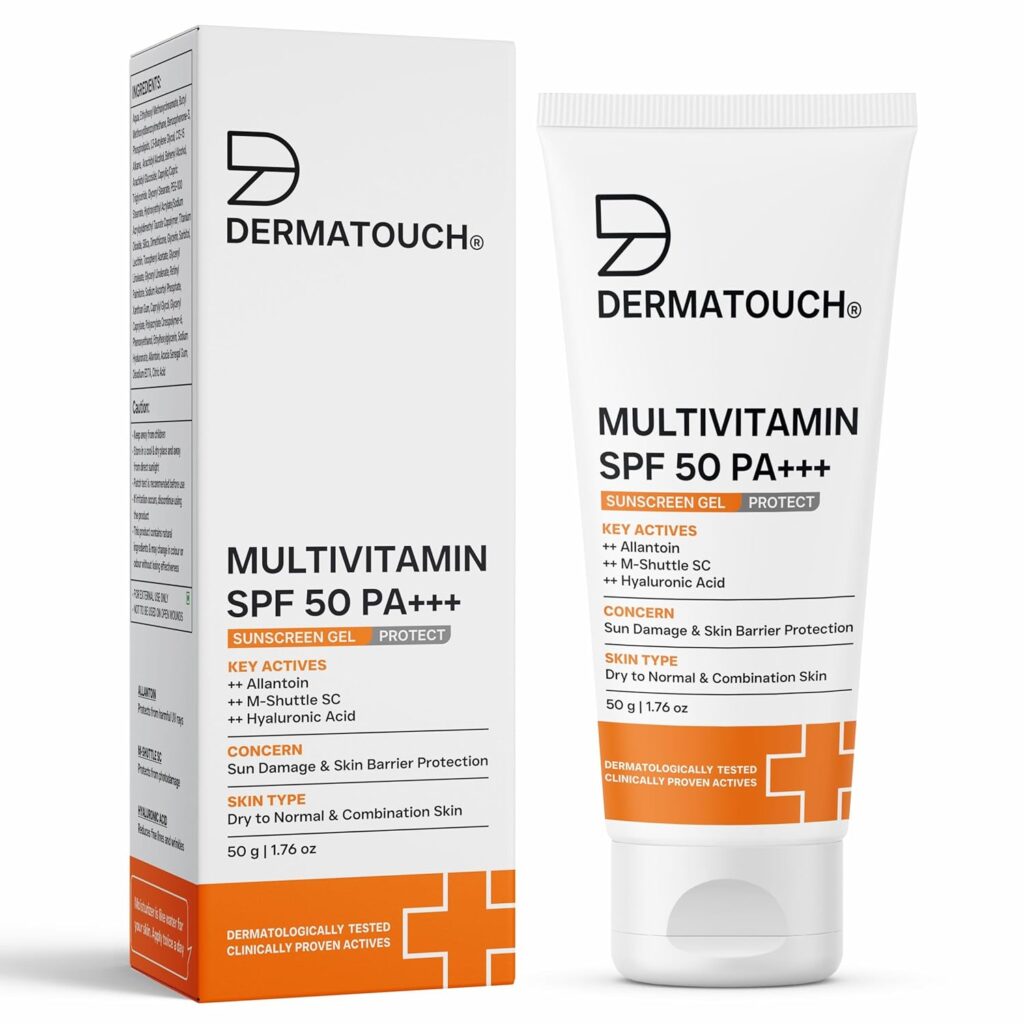 DERMATOUCH Multivitamin Spf 50 Pa+++ Sunscreen Gel For All Skin Types | Uva-Uvb Protection |Zero White Cast | Unisex | 50G