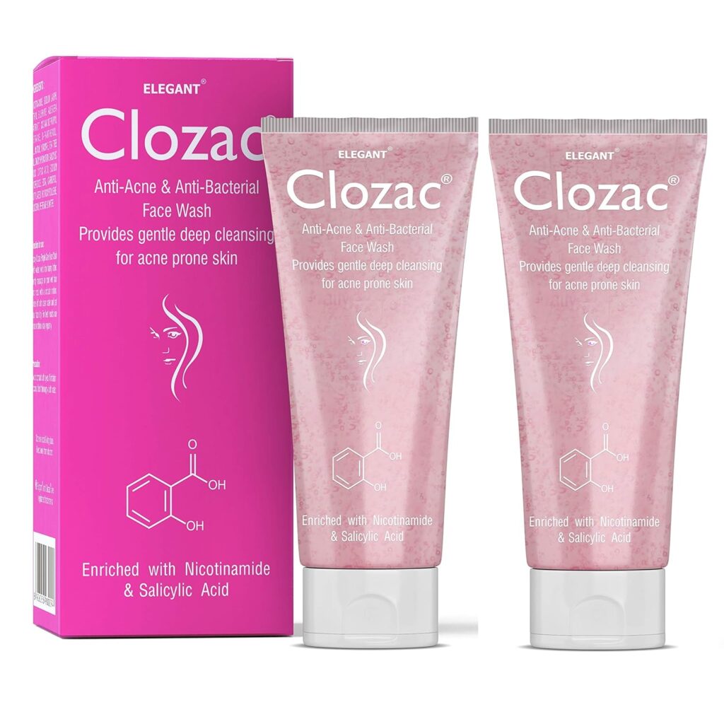 Clozac Anti Acne Facewash 60ml | Pack of 2 | Acne Purifying Cleanser | Tea Tree Oil, Aloevera, Vitamin E | For Acne Prone and Oily Skin | Men and Women