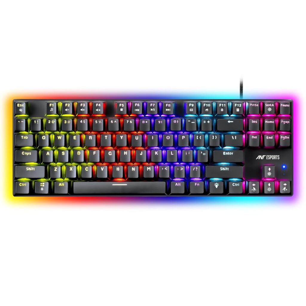 Ant Esports Scorpion MK20 Wired 75% Mechanical Gaming Keyboard, 87 Keys Compact TKL Wired Linear Red Switches Detachable USB RGB Backlight Keyboard