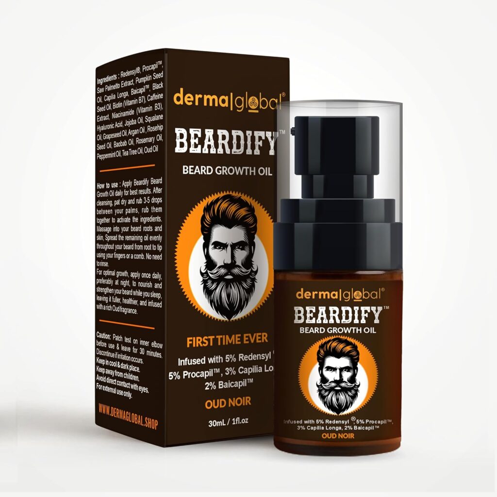 Derma Global Beardify™ Beard Growth Oil – Advanced Beard Thickening & Fast Growth Formula with 25% Clinically Proven Active Ingredients with 5% Redensyl | 5% Procapil | 3% Capilia Longa | 2% Baicapil