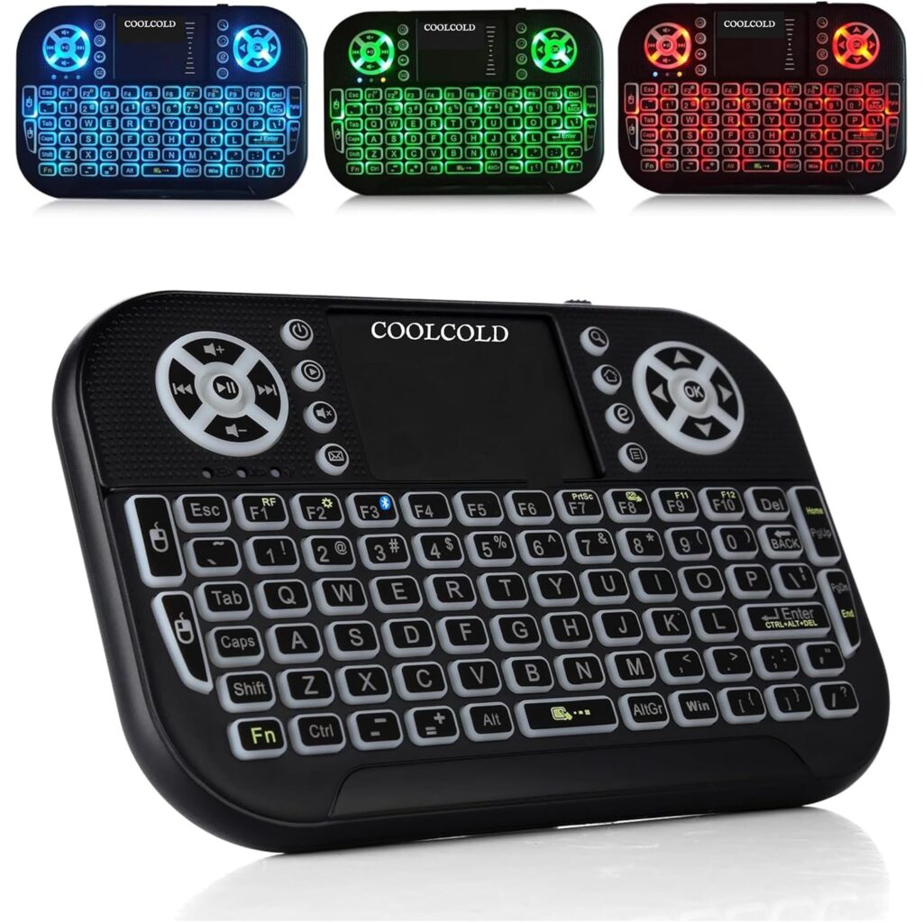 COOLCOLD Mini Wireless Keyboard with Touchpad | Backlit 2.4G & Bluetooth Portable Remote Control for Smart TV, Fire TV Stick, Android TV Box, PC, Laptop, Windows, Mac, Tablet & Smartphone (Black)