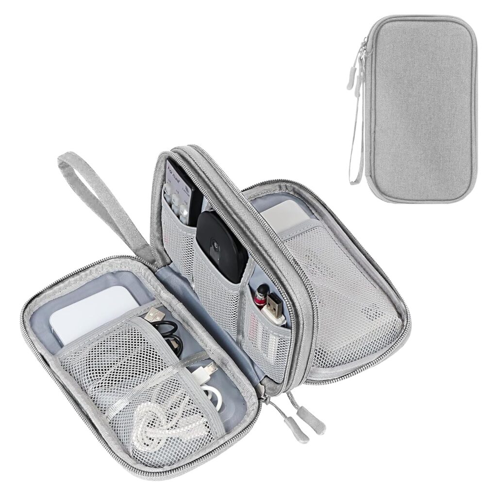 Sounce Portable Tech Organizer Pouch for USB Cables, Chargers, Earphones, Power Banks & Digital Accessories, Travel Carry Case with Mesh Pockets – Compact Size 7.67 x 4.3 Inches