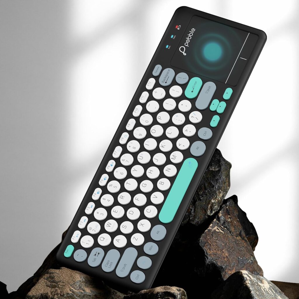 Pebble Magic Pad Wireless Keyboard with Built-in Touchpad, 2.4 GHz & Bluetooth V5.0 Dual Connectivity, Round Keycaps, Soft Keys, Slimmest Design, Multi-Device Compatibility, Auto Sleep