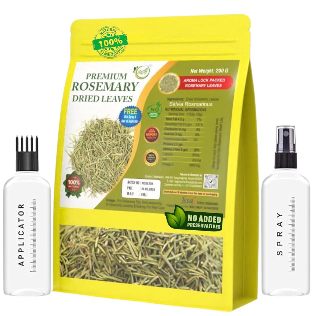 Rosemary Dried Leaves 200 Grams + FREE Hair ApplicatorRosemary for Hair growth, Dry Herb Rosemary Dried Leaf for Seasoning ,Herbal Tea , Salads, Soups, Cooking, 100% Natural ,No Artificial Color ,No Preservatives