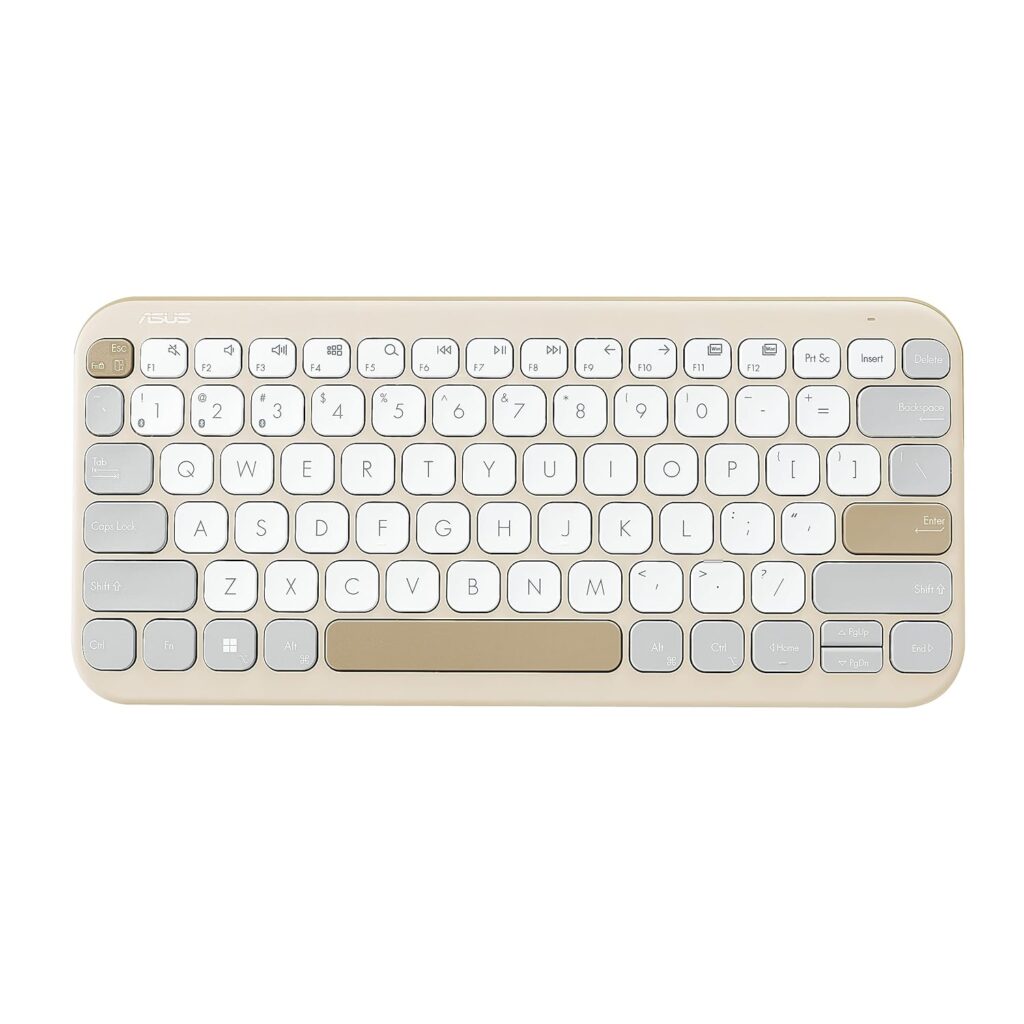 ASUS Marshmallow Kw100 Keyboard, Supports Up to 3 Devices, 1.6Mm Key Travel, Scissor Keys, Compact & Lightweight Keyboard, Bluetooth (Color - Oat Milk)